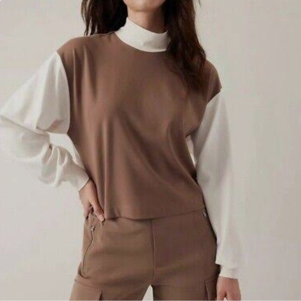 Athleta‎ Venice Color Block Sweatshirt Rustic Beige / Magnolia size small